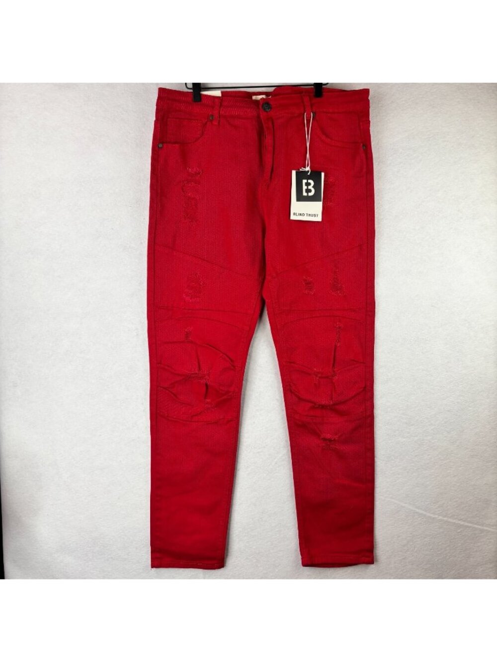 Blind Trust Mens Sz 40/32  Slim Fit Distressed Ripped Denim Jeans Red NWT